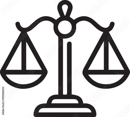 Scales of justice line icon representing law, legal system, and court symbols.