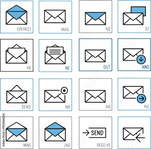 Email icons set mail symbols communication signs