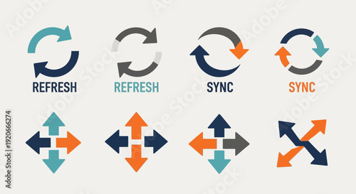 Modern Vector Icons Set for Refresh, Sync, and Directional Movement