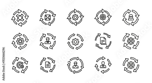 Process cycle icons set. Workflow, management, business concept
