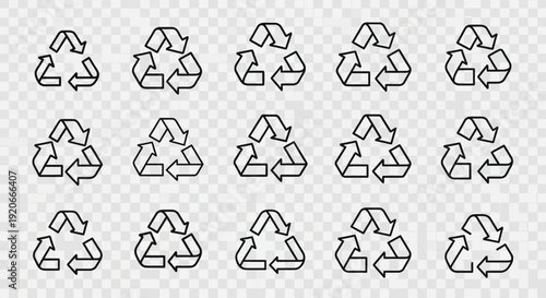 Recycle symbol set. Collection of eco-friendly icons for sustainability and environmental protection.