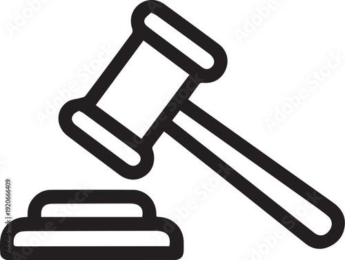 Simple line icon of a judge's gavel or auction hammer, representing law and justice.