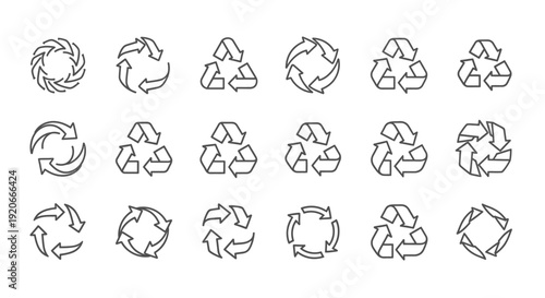Recycle symbols set, eco-friendly arrow icons, sustainability and environmental conservation graphics