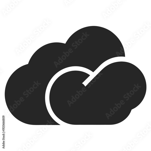 Two overlapping black cloud silhouettes icon, representing weather, atmosphere, or overcast conditions. Simple and clean vector graphic for sky or climate themes.