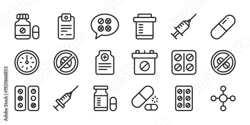 A collection of medical icons and symbols for healthcare and pharmacy use
