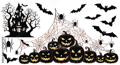 scarry element for halloween. silhouette, flat, monochrome or black and white concept. horror, ghost, dark, event, mystery themes