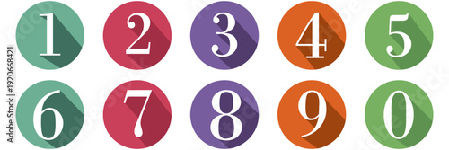 Number set colorful 3d style modern typography with shadow. Number from 1 to 0 Vector illustration