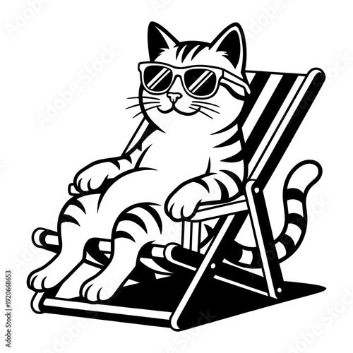 Cat with Sunglasses Lounging in Beach Chair