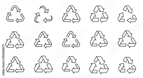 Recycling Symbols Collection: Eco-Friendly Line Art Icons for Sustainability