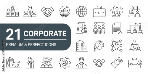 A collection of corporate icons on a clean white background for business use