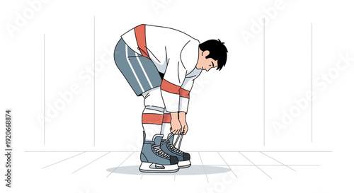 Hockey Player Lacing Up Skates Preparing For Game Day Action