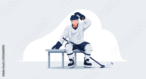 Hockey Player Resting After A Game In Modern Illustrated Graphic Style