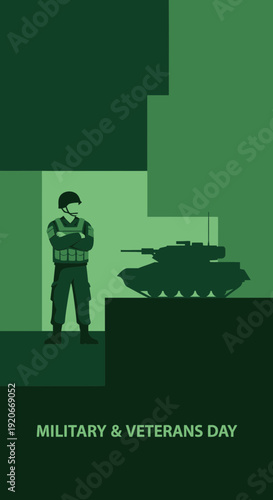 Honoring Service Military Veteran Soldier Tank Silhouette Graphic Design Banner