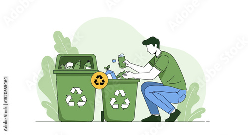Illustration Of A Person Recycling Waste Into A Green Bin For Environment Preservation