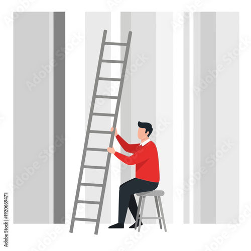 Illustration Of A Person Preparing To Ascend A Ladder, Achieving Personal Goals Successfully