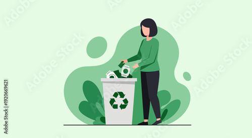 Illustration Of Person Disposing Of Waste With A Recycling Symbol For Environment Protection