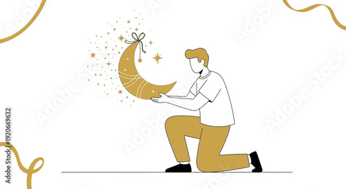 Illustration Of Person Holding Golden Moon And Stars Against White Background