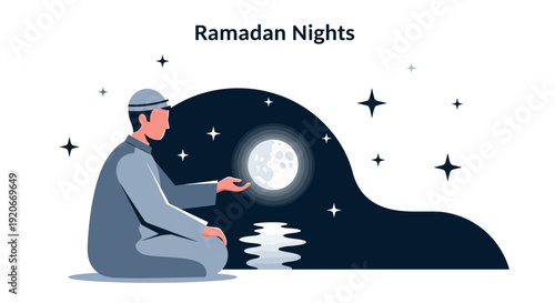 Illustration Of The Man During Ramadan Nights Celebrating The Holy Month Of Fasting
