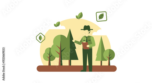 Illustrative Park Ranger Monitoring Forest Ecosystem Health For Conservation Purposes