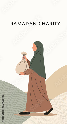 Inspiring Ramadan Charity Illustration Depicting Generosity and Compassionate Giving, Minimalist
