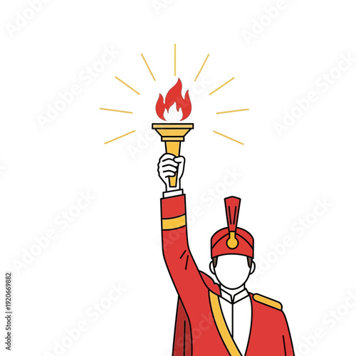 Illustrious Figure Holding Flaming Torch Ascending Symbol of Hope