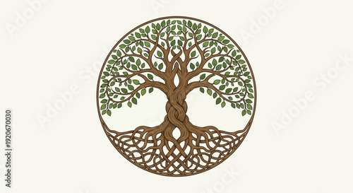 Intricate Celtic Tree of Life Symbol with Detailed Roots and Leaves