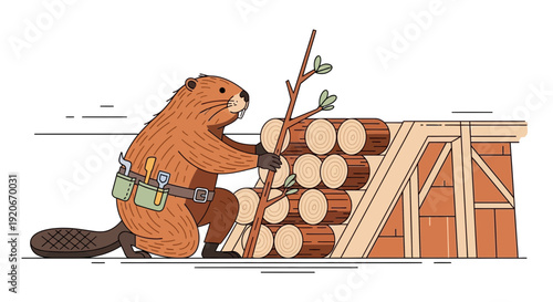 Industrious Beaver Constructs Log Structure Using Stick With Meticulous Precision