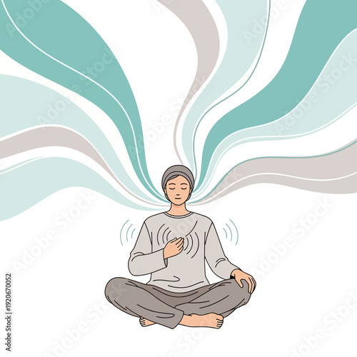 Inner Peace And Calmness Person Meditating With Flowing Energy Waves