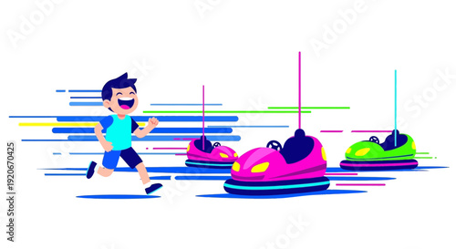 Joyful Boy Eagerly Anticipating Amusement Park Bumper Car Ride Experience