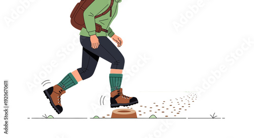 Journeying Through Nature With Backpack And Hiking Boots On Trail