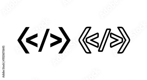 Code angle brackets icon pair: solid and outline versions for programming and syntax.