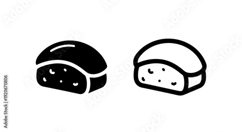 Simple sushi nigiri icons in black and white, ideal for food blogs and restaurant branding.