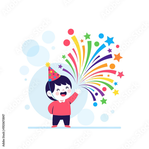 Joyful Celebration: A Child's Vibrant Moment of Colorful Fireworks and Happiness