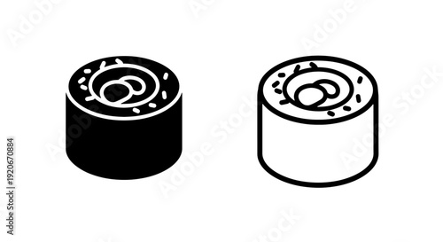 Stylized sushi maki roll icons, black and white for clean and modern food illustrations.