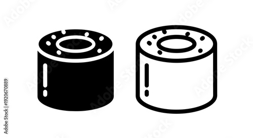 Two sushi maki roll icons in black and white, minimalist graphics for any culinary project.