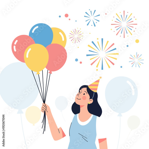 Joyful Celebration Scene With Balloons and Confetti