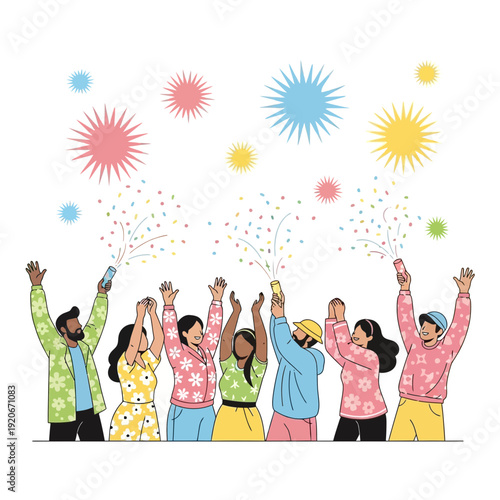 Joyful Celebration With Confetti And Bright Starbursts Of Color