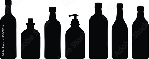 Silhouettes of wine bottles in various shapes and sizes