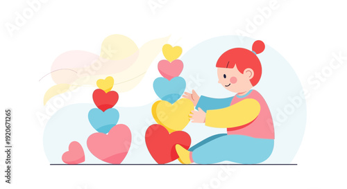 Joyful Child Building Heart Tower Playful Creativity And Happiness