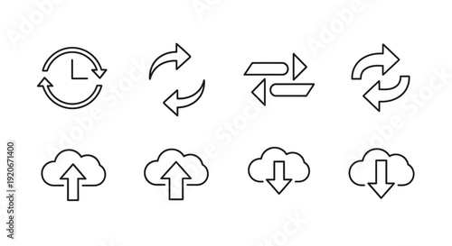 Refresh, Sync, Upload, and Download Icons Set for Data Transfer and Cloud Computing