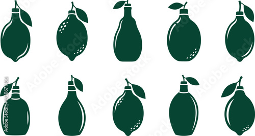 Collection of dark green leaves on white background