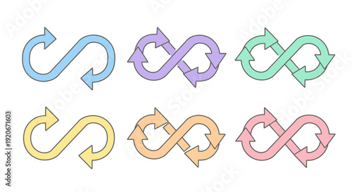 Set of Colorful Infinity Arrow Symbols for Continuous Loop and Cycle Concepts