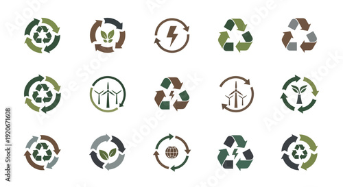 Set of eco-friendly recycling and sustainable energy vector icons