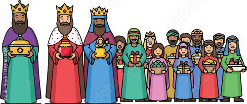 Diverse Group of People in Medieval and Royal Attire