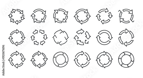 Sketchy circular arrow icons set for refresh, reload, and loop concepts