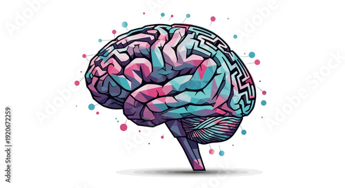 Vibrant illustration of a human brain with colorful splashes surrounding it, showcasing creativity and mental clarity from a front viewpoint.