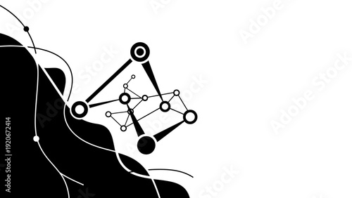 Abstract Network Connection, Geometric Structure, Black and White