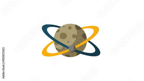 Abstract Planet with Orbiting Rings and Satellite Icon