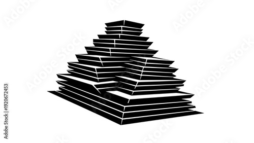 Abstract Stacked Geometric Shapes, Minimalist Pyramid Structure, Black and White Design