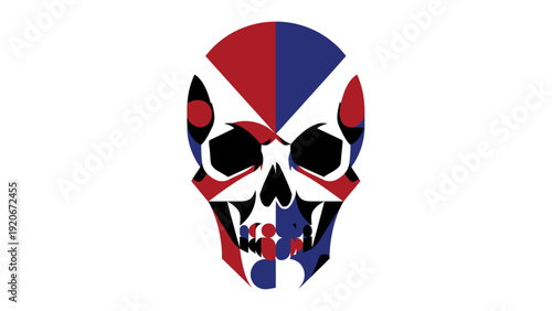 Abstract Skull Design with Red and Blue Geometric Patterns